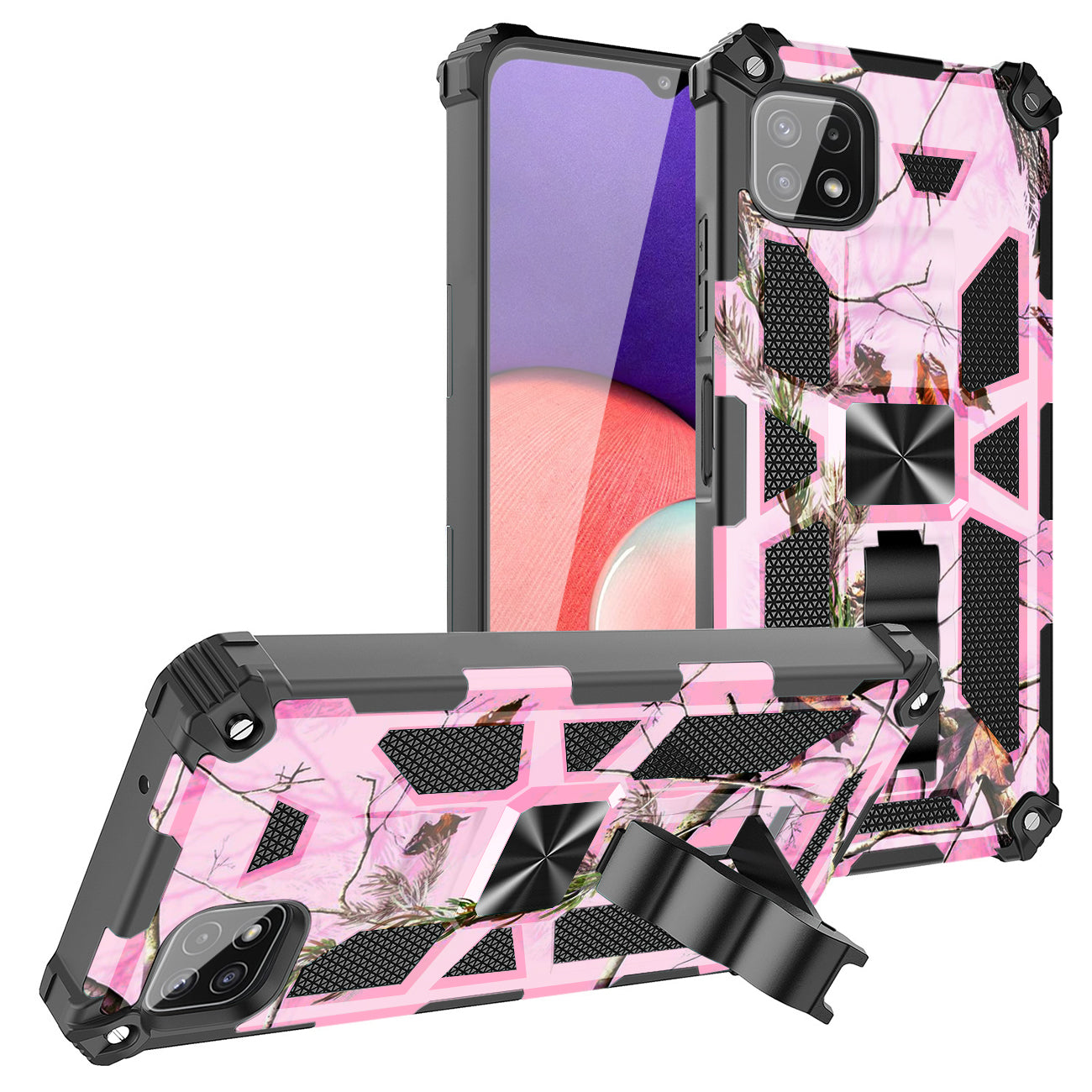 Built-in Kickstand TPU Case with Magnetic Mount for SAMSUNG GALAXY A22 5G in Tree leaf patterns